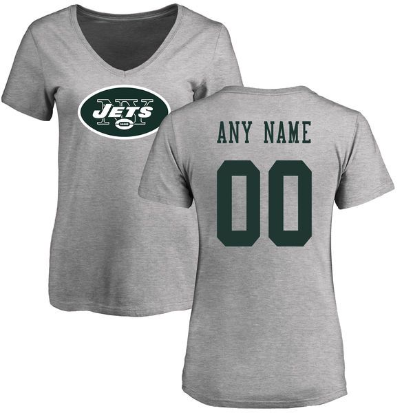 Women New York Jets NFL Pro Line Ash Custom Name and Number Logo Slim Fit T-Shirt->->Sports Accessory